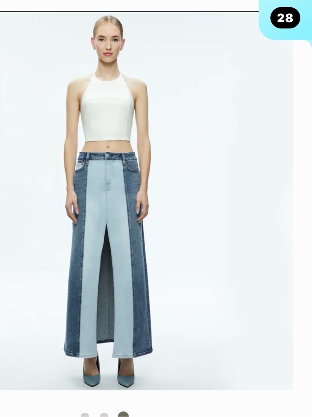 Alice + Olivia Rye Two Tone Front Slit Denim Maxi Skirt 25